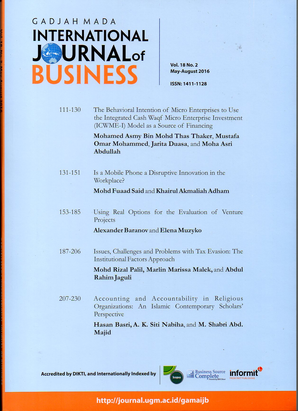 Gadjah Mada International Journal Of Business; 18 No. 2 May-August 2016