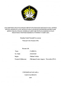 ANALISIS PERTANGGUNGJAWABAN HUKUM STANDAR KEFARMASIAN PADA APOTEK ONLINE (APOTEK X) YANG MENGGUNAKAN APLIKASI ELEKTRONIK DILIHAT DARI ASPEK UNDANG-UNDANG NO. 36 TAHUN 2009 TENTANG KESEHATAN DAN PERATURAN MENTERI KESEHATAN NO. 73 TAHUN 2016.