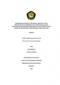 PENGARUH KINERJA KEUANGAN TERHADAP NILAI PERUSAHAAN PADA PERUSAHAAN PERTANIAN SUB SEKTOR PERKEBUNAN YANG TERDAFTAR DI BURSA EFEK INDONESIA (BEI) PERIODE TAHUN 2014-2018