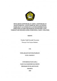 PENGARUH KEPEMILIKAN ASING, KEPEMILIKAN INSTITUSIONAL, SALES GROWTH, DAN LEVERAGE TERHADAP TAX AVOIDANCE (STUDI EMPIRIS PADA PERUSAHAAN SEKTOR BARANG BARANG KONSUMSI YANG TERDAFTAR DI BURSA EFEK INDONESIA TAHUN 2016-2018)