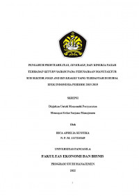 PENGARUH PROFITABILITAS, LEVERAGE, DAN KINERJA PASAR TERHADAP RETURN SAHAM PADA PERUSAHAAN MANUFAKTUR SUB SEKTOR FOOD AND BEVERAGES YANG TERDAFTAR DI BURSA EFEK INDONESIA PERIODE 2015-2019