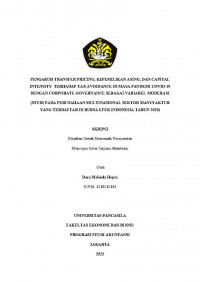 PENGARUH TRANSFER PRICING KEPEMILIKAN ASING DAN CAPITAL INTENSITY TERHADAP TAX AVOIDANCE SEBAGAI VARIABEL MODERASI (STUDI PADA PERUSAHAAN MULTINASIONAL SEKTOR MANUFAKTUR YANG TERDAFTAR DI BURSA EFEK INDONESIA TAHUN 2020)