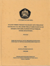 Tesis: Analisis Yuridis Terhadap Keabsahan Akta Perjanjian Pengikatan Jual Beli (PPJB) Terkait Objek masih Dalam Sengketa Pengadilan (Studi Putusan Perkara Nomor 3103 K/PDT/2015)