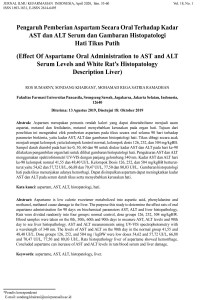 Pengaruh Pemberian Aspartam Secara Oral terhadap Kadar AST dan ALT Serum dan Gambaran Hispatologi Hati Tikus Putih