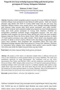 Pengaruh Stres Kerja terhadap Kepuasan Hidup pada Buruh Garmen Perempuan di Cicurug Kabupaten Sukabumi