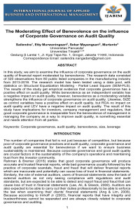 The Moderating Effect of Benevolence on the influence of Corporate Governance on Audit Quality