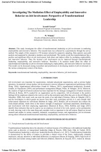 Investigating the Mediation Effect of Employability and Innovative Behavior on Job Involvement: Perspective of Transformational Leadership