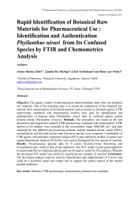 Rapid Identification of Botanical Raw Materials for Pharmaceutical Use: Identification and Authentication Phyllanthus niruri from Its Confused Species by FTIR and Chemometrics Analysis