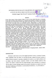 Determination of Quality Parameters and Antioxidant Activity of Cincau Hijau Leaves (Cyclea barbata L. Miers)