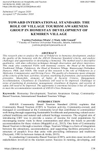 Toward International Standard: The Role of Village Tourism Awareness Group in Homestay Development of Kemiren Village