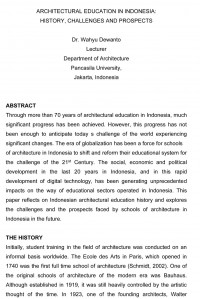 Architectural Education in Indonesia: History, Challenges and Prospects