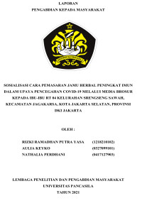 Sosialisasi Cara Pemasaran Jamu Herbal Peningkat Imun dalam Upaya Pencegahan COVID-19 Melalui Media Brosur kepada Ibu-Ibu RT 04 Kelurahan Srengseng Sawah, Kecamatan Jagakarsa, Kota Jakarta Selatan, Provinsi Dki Jakarta