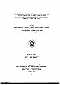 Analisis Profitabilitas Sebelum dan Sesudah Memperoleh Sertifikasi ISO Seri 9000: Studi Empiris pada Perusahaan Manufaktur di Bursa Efek Jakarta