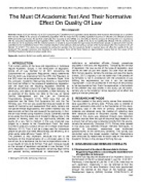 The Must Of Academic Text And Their Normative Effect On Quality Of Law